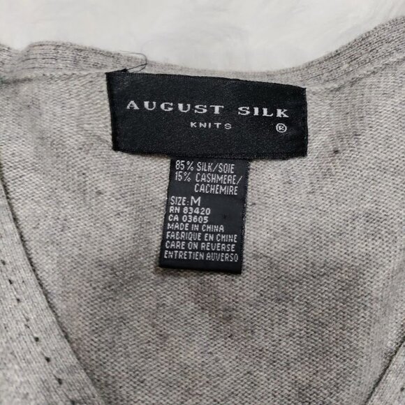 August Silk Cashmere Blend Long Sleeve V-Neck Preppy Knit Sweater Gray Medium - Picture 3 of 8